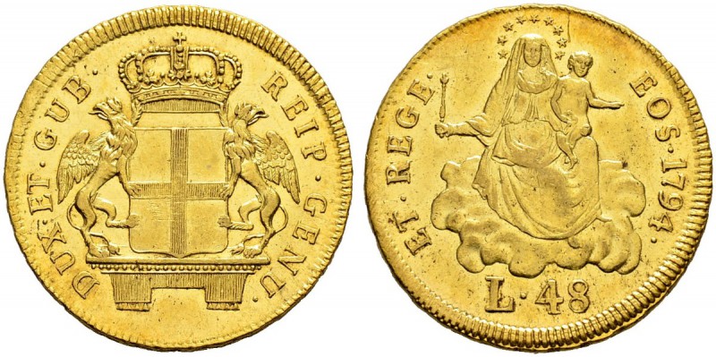 ITALIA 
 Genova 
 Dogi Biennali, 1528-1797. 
 48 Lire 1794. 12.56 g. KM 245. ...