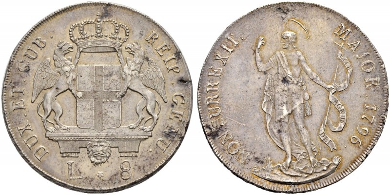 ITALIA 
 Genova 
 Dogi Biennali, 1528-1797. 
 8 Lire 1796. 32.97 g. MIR 309/4...