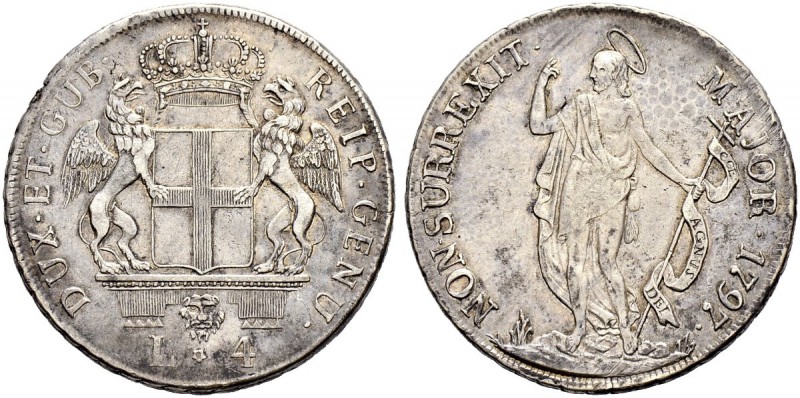 ITALIA 
 Genova 
 Dogi Biennali, 1528-1797. 
 4 Lire 1797. 16.68 g. MIR 313/5...
