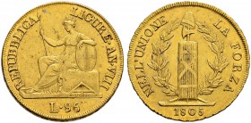 ITALIA 
 Genova 
 Repubblica Liguria, 1798-1805. 
 96 Lire 1805 AN VIII. 25.17 g. Pag. 5. Fr. 448. BB+.