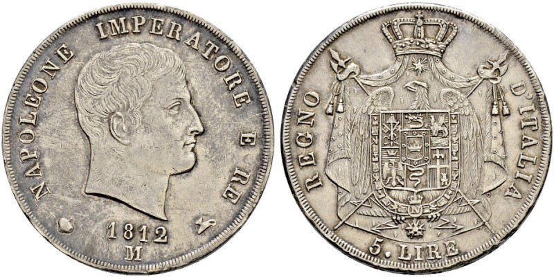 ITALIA 
 Milano 
 Napoleone I, 1805-1814. 
 5 Lire 1812, Milano. 25.00 g. Pag...