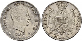 ITALIA 
 Milano 
 Napoleone I, 1805-1814. 
 5 Lire 1812, Milano. 25.00 g. Pag. 30. BB-Spl.
