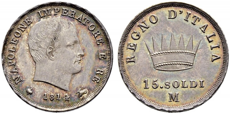 ITALIA 
 Milano 
 Napoleone I, 1805-1814. 
 15 Soldi 1814. 3.75 g. Pag. 51. C...