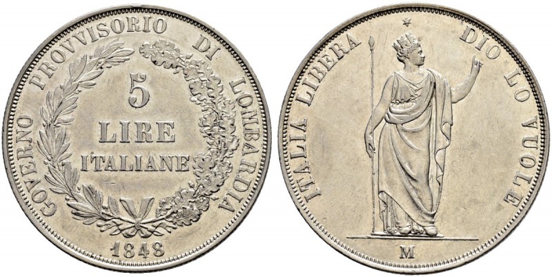 ITALIA 
 Milano 
 Governo Provvisorio di Lombardia, 1848. 
 5 Lire 1848. 24.9...