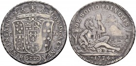 ITALIA 
 Napoli / Sicilia 
 Carlo di Borbone, 1734-1759. 
 120 Grana 1734. 24.96 g. MIR 334. Dav. 1397. BB.