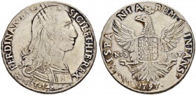 ITALIA 
 Napoli / Sicilia 
 Ferdinando IV. (I.), 1759-1825. 
 12 Tari 1797, Palermo. 26.86 g. Varesi 603/2. Dav. 1424. MB.