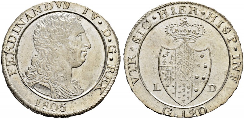 ITALIA 
 Napoli / Sicilia 
 Ferdinando IV. (I.), 1759-1825. 
 120 Grana 1805....