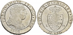 ITALIA 
 Napoli / Sicilia 
 Ferdinando IV. (I.), 1759-1825. 
 120 Grana 1805. 27.63 g. MIR 423. Pag. 10b. Dav. 162. Justiert Rv. Fdc.