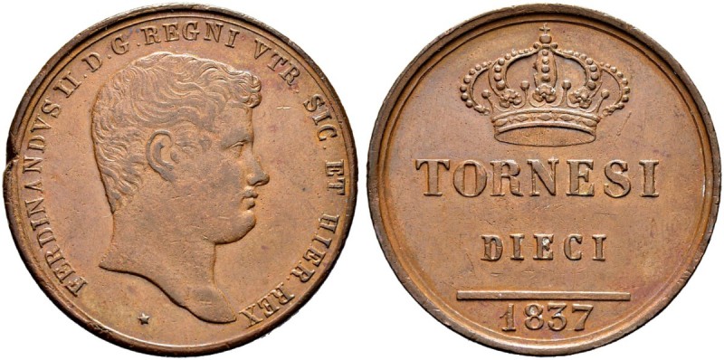 ITALIA 
 Napoli / Sicilia 
 Ferdinando II. 1830-1859. 
 10 Tornesi 1837. Bord...