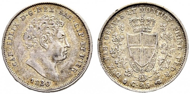 ITALIA 
 Savoia / Sardegna 
 Carlo Felice, 1821-1831. 
 25 Centesimi 1830, To...