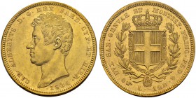 ITALIA 
 Savoia / Sardegna 
 Carlo Alberto, 1831-1849. 
 100 Lire 1834, Torino. Nomisma 626. Pag. 139. Mont. 5. Fr. 1138. Spl/Fdc. Sigillato &quot;...