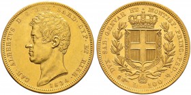ITALIA 
 Savoia / Sardegna 
 Carlo Alberto, 1831-1849. 
 100 Lire 1834, Torino. 32.25 g. Nomisma 626. Pag. 139. Mont. 5. Fr. 1138. Spl/Fdc.