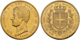 ITALIA 
 Savoia / Sardegna 
 Carlo Alberto, 1831-1849. 
 100 Lire 1840, Genova. Nomisma 631. Pag. 149. Mont. 17. Fr. 1139. Spl/Fdc. Sigillato da Em...