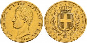 ITALIA 
 Savoia / Sardegna 
 Carlo Alberto, 1831-1849. 
 100 Lire 1840, Genova. 32.14 g. Nomisma 631. Pag. 149. Fr. 1139. BB+.