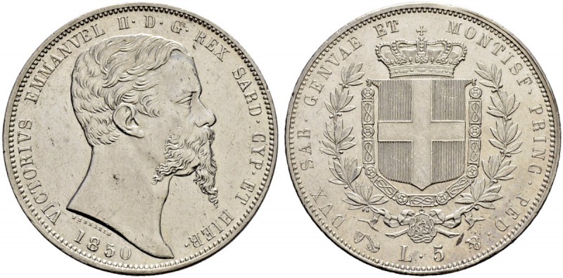 ITALIA 
 Savoia / Sardegna 
 Vittorio Emanuele II, 1849-1861. 
 5 Lire 1850, ...