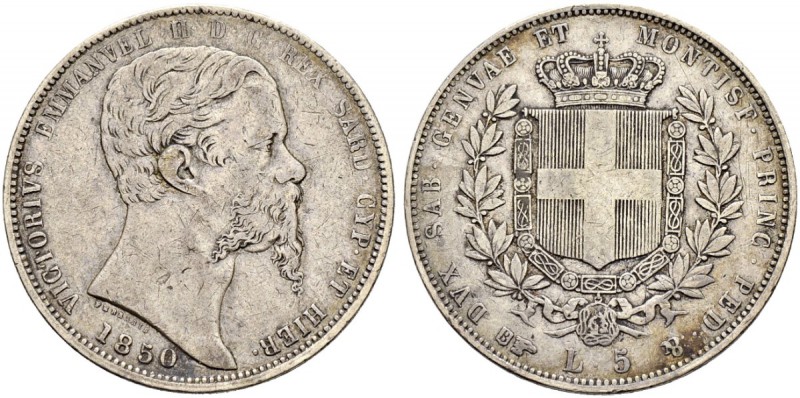 ITALIA 
 Savoia / Sardegna 
 Vittorio Emanuele II, 1849-1861. 
 5 Lire 1850, ...