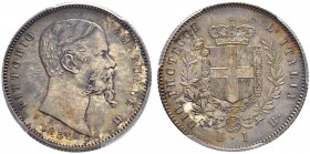 ITALIA 
 Savoia / Sardegna 
 Vittorio Emanuele II, 1849-1861. 
 Lira 1859 B, Bologna. Nomisma 829. Estremamente rara in questa conservazione. PCGS ...