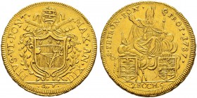 ITALIA 
 Vaticano - Stato Pontificio 
 Pio VI. 1775-1799. 
 5 Zecchini 1787 AN XIII, Bologna. 17.08 g. Berman 3014. Fr. 391. Rara. Spl.