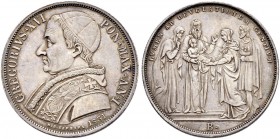 ITALIA 
 Vaticano - Stato Pontificio 
 Gregorio XVI. 1831-1846. 
 Scudo 1831 AN I, Bologna. 26.44 g. Pag. 153. Dav. 191. Graffi al rovescio. Spl.