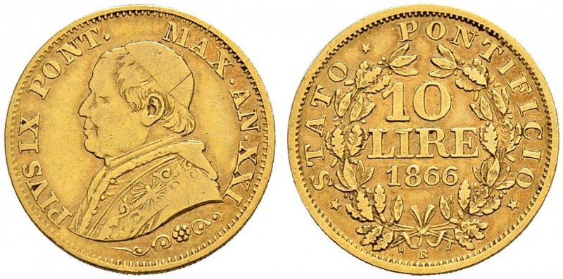 ITALIA 
 Vaticano - Stato Pontificio 
 Pio IX. 1846-1878. 
 10 Lire 1866 AN X...