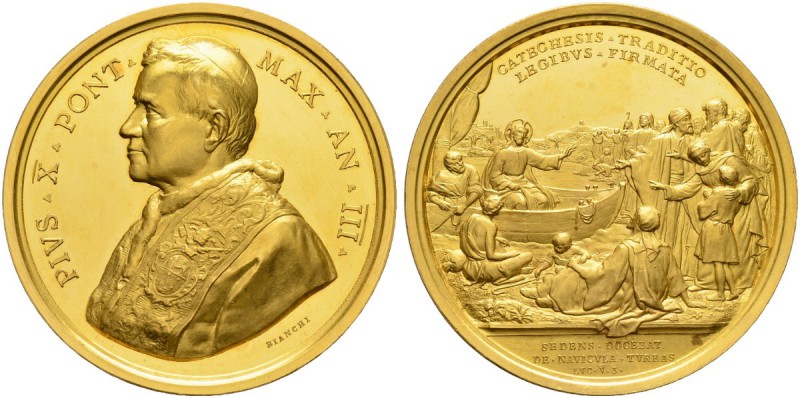 ITALIA 
 Vaticano - Stato Pontificio 
 Pio X. 1903-1914. 
 Medaglia in oro 19...
