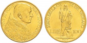 ITALIA 
 Vaticano - Stato Pontificio 
 Pio XI. 1922-1939. 
 100 Lire 1937, AN XVI, Roma. 5.18 g. Pag. 620. Schl. 176. Fr. 285. Molto raro. Fdc.