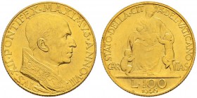 ITALIA 
 Vaticano - Stato Pontificio 
 Pio XII. 1939-1958. 
 100 Lire 1946, Roma. 5.19 g. Pag. 712. Schl. 185. Fr. 287. Spl/qFdc.