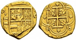 KOLUMBIEN 
 Felipe III. 1621-1665. 
 2 Escudos o. J., Cartagena de Indias. 6.59 g. C.T. 134ff. Fr. 2a. Sehr schön / Very fine.