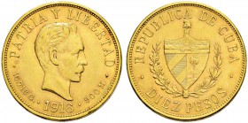 KUBA 
 Republik 
 10 Pesos 1916. 16.71 g. Fr. 3. Vorzüglich / Extremely fine.