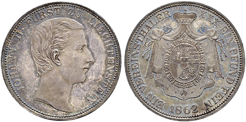 LIECHTENSTEIN 
 Johann II. 1858-1929. 
 Vereinstaler 1862. 18.50 g. Divo 87. H...