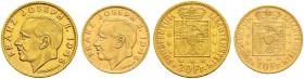 LIECHTENSTEIN 
 Franz Josef II. 1938-1989. 
 Serie 20 & 10 Franken 1946. 9.67 g. Divo 124, 125. HMZ 2-1383a, 1384a. Fr. 15, 16. Kleiner Schlag auf d...