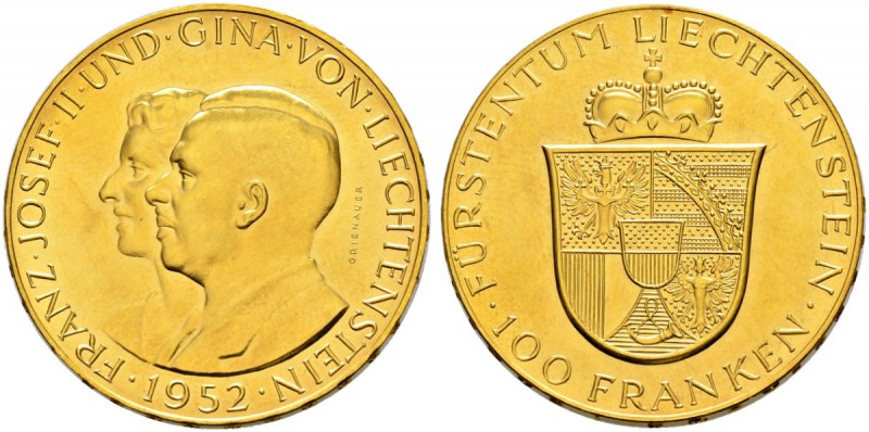 LIECHTENSTEIN 
 Franz Josef II. 1938-1989. 
 100 Franken 1952. 32.29 g. Divo 1...