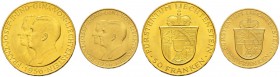 LIECHTENSTEIN 
 Franz Josef II. 1938-1989. 
 Serie 50 & 25 Franken 1956. 16.93 g. Divo 133 & 135. HMZ 2-1386 & 1387a. Fr. 20 & 21. FDC / Uncirculate...