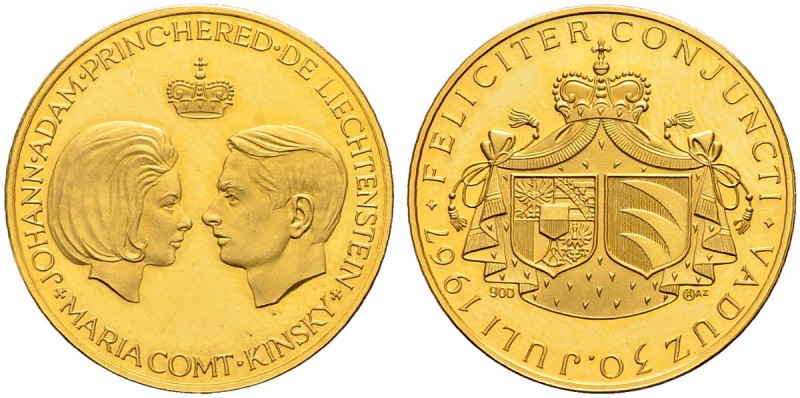 LIECHTENSTEIN 
 Franz Josef II. 1938-1989. 
 Goldmedaille 1967. Auf die Hochze...