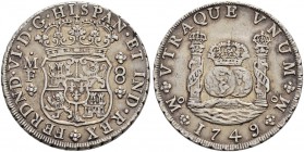 MEXIKO 
 Fernando VI. 1746-1759. 
 8 Reales 1749, Mexiko. Assayer MF. 27.04 g. C.T. 288. Gutes sehr schön / Good very fine.