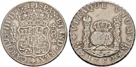 MEXIKO 
 Carlos III. 1759-1788. 
 8 Reales 1762, Mexiko. Assayer MM. 26.69 g. C.T. 819. Sehr schön / Very fine.