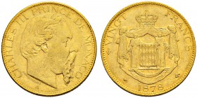 MONACO 
 Charles III. 1856-1889. 
 20 Francs 1878, Paris. 6.43 g. Gadoury 104. Schl. 6. Fr. 12. Gutes sehr schön / Good very fine