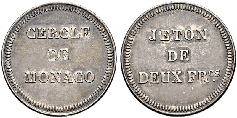 MONACO 
 Cercle de Monaco 
 Jeton de 2 Francs o. J. 6.90 g. Selten / Rare. Vor...