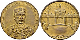 MONTENEGRO 
 Nikolaus I. 1860-1918. 
 Bronzemedaille 1910. Verdienstmedaille bei der italienischen Ausstellung in Cetijne. Brustbild des Königs in U...