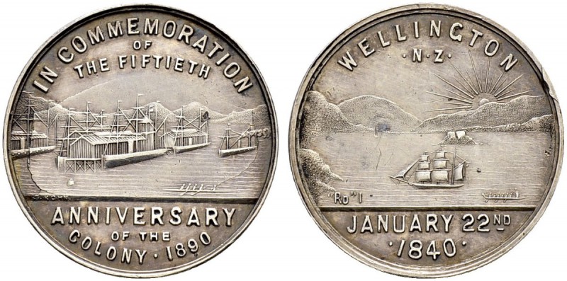 NEUSEELAND 
 Victoria, 1837-1901. 
 Silbermedaille 1890. 50 Jahre Kolonie Neus...