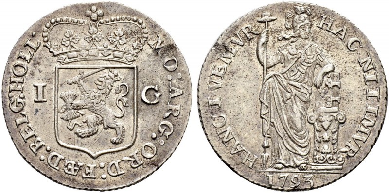 NIEDERLANDE 
 Holland, Provinz 
 1 Gulden 1793. 10.44 g. Delmonte 1182. Min. S...