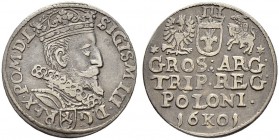 POLEN 
 Sigismund III. 1587-1632. 
 3 Groschen 1601, Krakau. 2.29 g. Iger K.01.2a. Sehr schön-vorzüglich / Very fine-extremely fine.