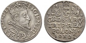 POLEN 
 Sigismund III. 1587-1632. 
 3 Groschen 1602, Krakau. Verdrehte 2. 2.33 g. Iger K.02.1b. Vorzüglich / Extremely fine.