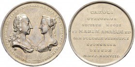 POLEN 
 August III. 1733-1763. 
 Silbermedaille 1738. Auf die Hochzeit seiner Tochter Maria Amalia mit König Karl von Sizilien. Stempel von H. P. Gr...