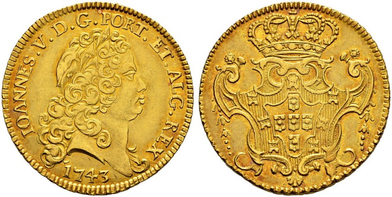 PORTUGAL 
 João V. 1706-1750. 
 Peca 1743, Lissabon. 14.18 g. Gomes 54.19. Fr....