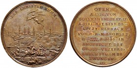 RDR / ÖSTERREICH 
 Leopold I. 1657-1705. 
 Bronzemedaille 1686. Auf die Eroberung von Budapest. Stempel von L. G. Laufer. Engel über Stadtansicht, i...