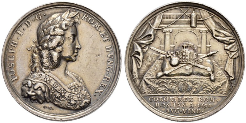 RDR / ÖSTERREICH 
 Leopold I. 1657-1705. 
 Silbermedaille 1690. Auf die Krönun...