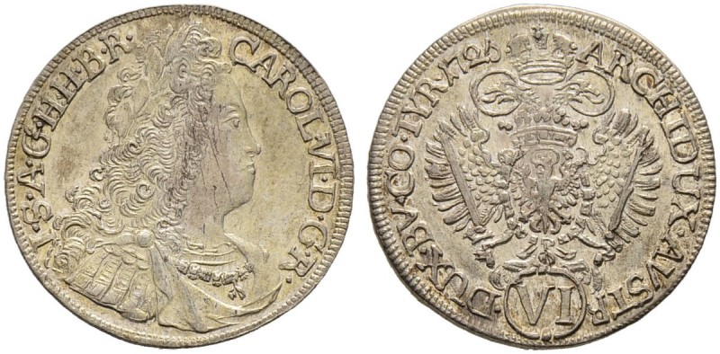 RDR / ÖSTERREICH 
 Karl VI. 1711-1740. 
 6 Kreuzer 1726, Hall. 3.48 g. M.T. 87...