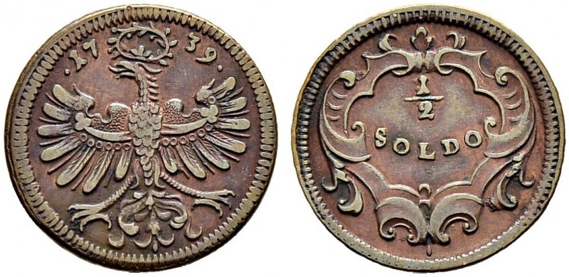 RDR / ÖSTERREICH 
 Karl VI. 1711-1740. 
 1/2 Soldo 1739, Hall. Für Trient. 1.3...