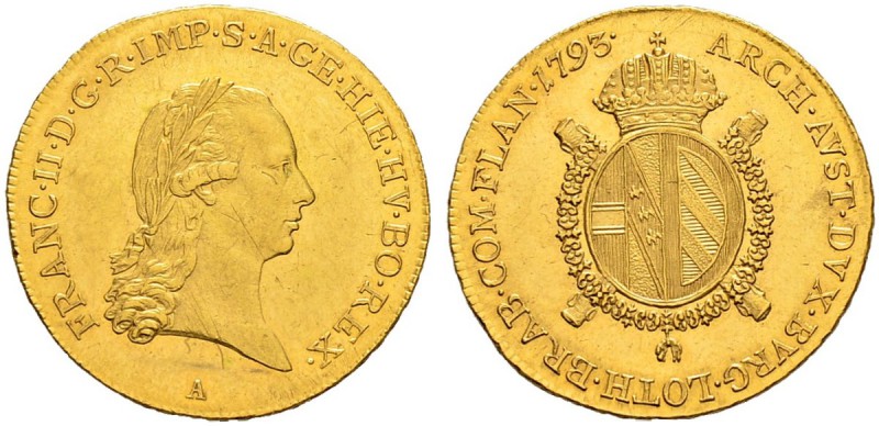 RDR / ÖSTERREICH 
 Franz II. (I.), 1792-1835. 
 ½ Souverain d'or 1793, A Wien....